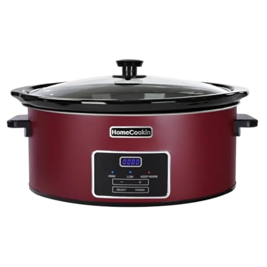 

8 Quart Programmable Slow Cooker Kitchen Appliances Red Stainless Steel Ideal for Family Dinners Energy-Efficient Cooking with