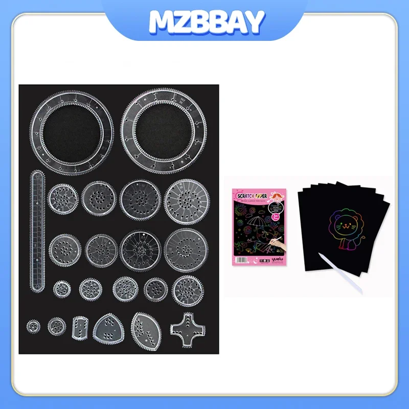 10-33 pezzi Geometria Spirograph Disegno Stencil Set Scratch Arcobaleno Carte Classic Gear Spirograph Disegno Set Strumento artistico Giocattoli per bambini