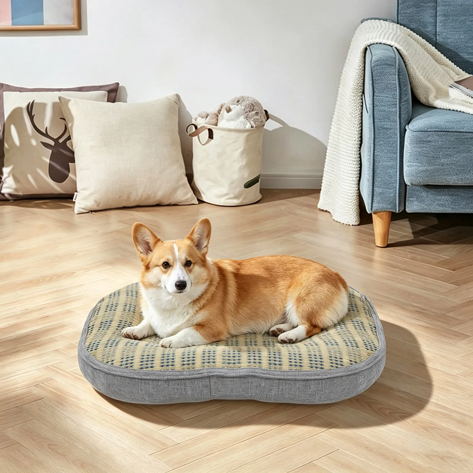 Double Sided Pet Bed, Natural Rush Grass 4.5 Level Pilling & Scratch Resistant Cool Breathable Pet Cushion Mat, Rectangular/Round Pet Pad With Raised Edge For Small Dogs, Cats