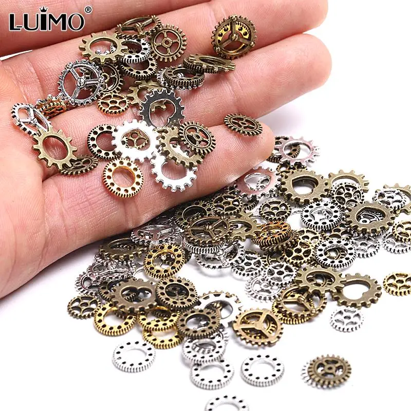 100pcs/lot Vintage Metal Mixed Gears Charms For Jewelry Making DIY Steampunk Gear Pendant Charms Wholesale