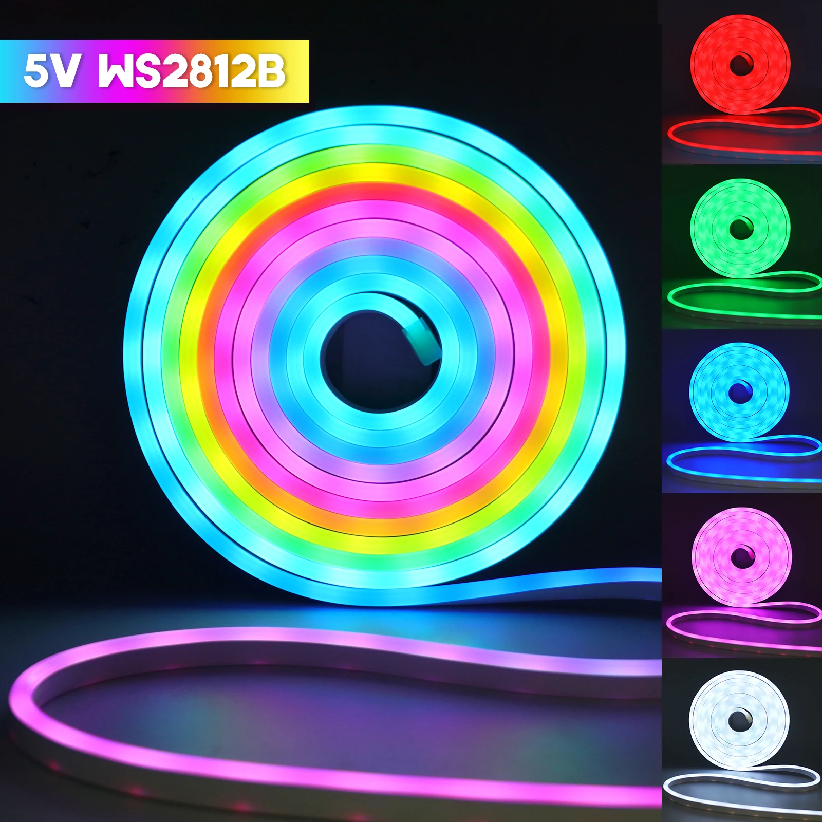 

5V WS2812B Neon LED Strip Light RGB Color Changing Rope Light 1M 2M 3M 4M 5M Flexible Luces Led Ribbon TV BackLight Diode Tape