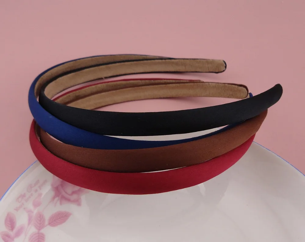 2PCS 12mm Satin Covered Plain Plastic Headbands with velvet back Fabric Wrapped Hairband Base Hair Accessories