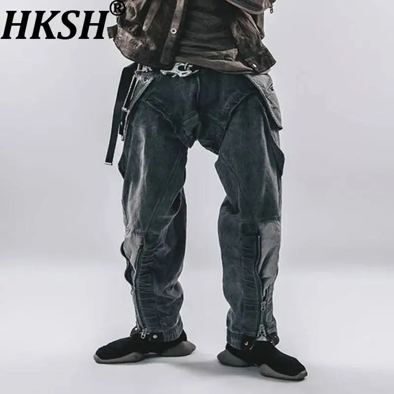 

HKSH Spring Autumn Man Tide Punk Retro Tactical Cargo Pants Waste Land Outdoor Pocket Wide-Leg Adjustable Casual Techwear HK8009