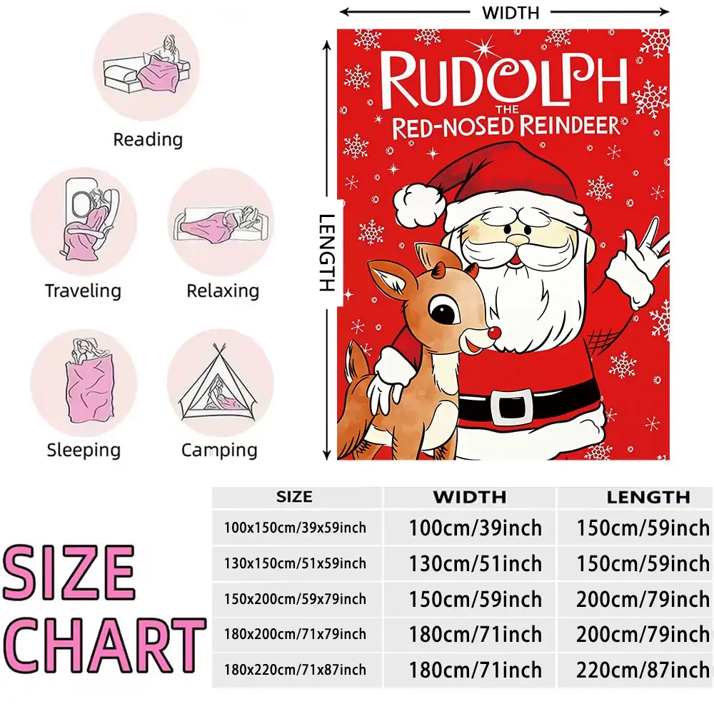 Rudolph The Red Nosed Reindeer Christmas Throw Blanket Cozy Holiday Xmas Decor Gift for Family 150x200cm