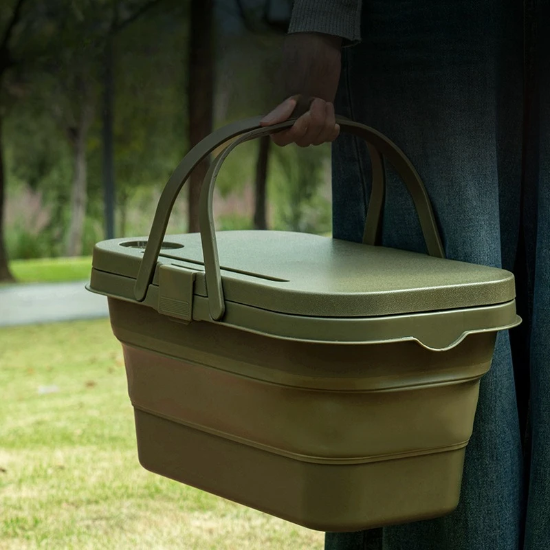 

Foldable picnic basket for convenient travel covered camping large capacity multifunctional handheld storage basket