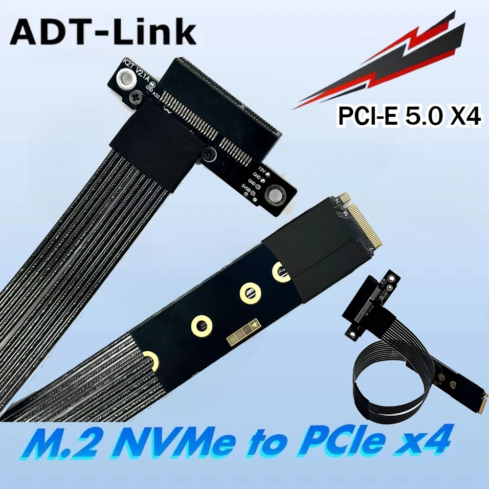 

ADT-Link M.2 NVMe to PCIe 5.0 x4 Riser Cable High-speed Lossless Gen5 Flexible Flat Cable PCI-E 5.0x4 SSD RAID LAN Capture Cards