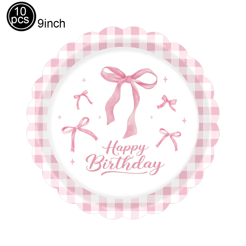 Rosa Schleife Thema Geburtstag Geschirr Einwegteller Tassen Serviettenstrohhalme Party Dekoration Babyparty Mädchen Rosa Schleife Partyzubehör – Detail 6