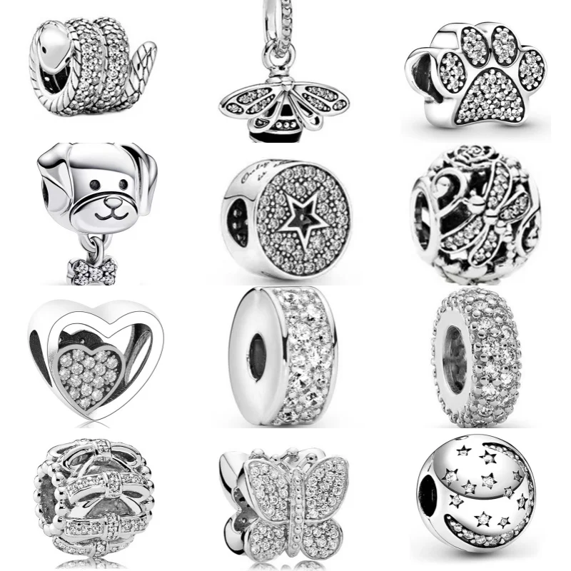 New Diamond Pendant Animal Robot Snow Flower Charm Beads For Pandora Bracelet Keychain DIY Women Jewelry Valentine's Day Gifts