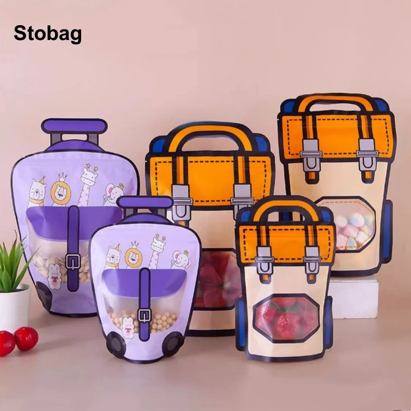 

StoBag 50pcs Cartoon Candy Packaging Ziplock Bags with Handle Kids Gift Cute Plastic Sealed Food Cookies Snack Storage Pouches