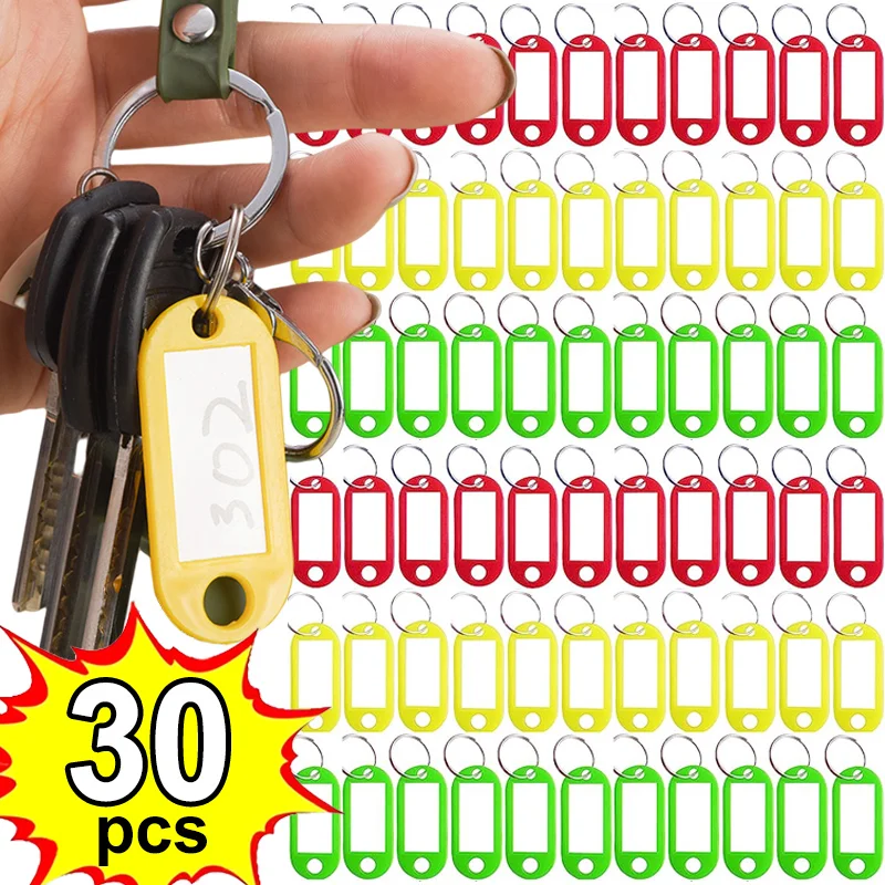 30pcs/lot Colorful Plastic Keychain Key Tags Label Numbered Name Baggage Tag ID Label Name Tags with Split Ring Luggage Tags