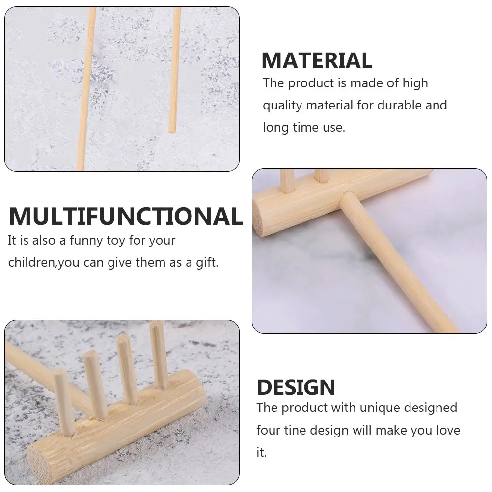 

3 Pcs Mini Rake Zen Garden Tools Japanese Style Four Tine Bamboo Tabletop Home Decor Lightweight Storage Carry Gift