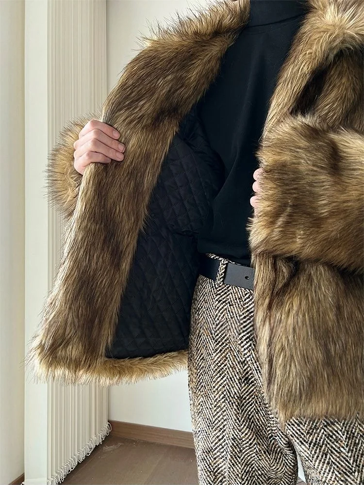 Men's Faux Fox Fur Thickened Coat Short Winter Plush Warm Furry Jacket Luxury Hip Hop Trendy Cold-Resistant Outwear Overcoat view 5
