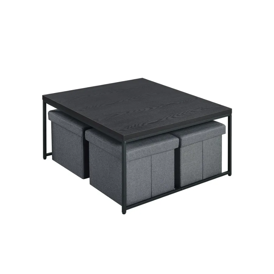 Conjunto de mesa de centro Caitlin de 35" com grão de madeira preta e 5 peças