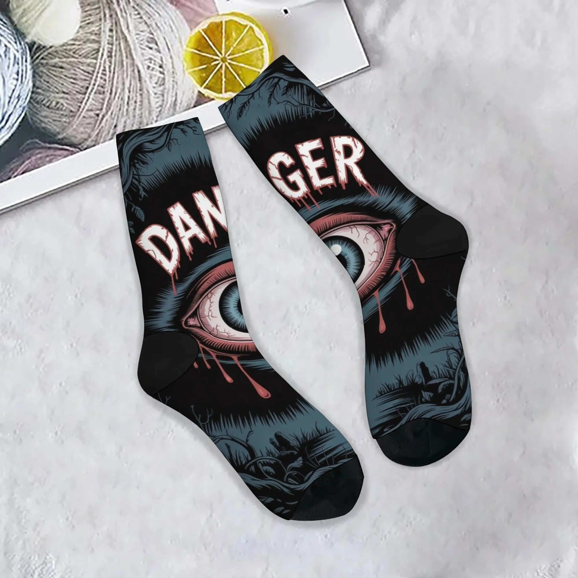 

DANGER глаза, новинка, забавные мужские носки, сумасшедшие вечерние уличные носки в стиле хип-хоп, трендовые носки в стиле Харадзюку, удобные теплые повседневные носки