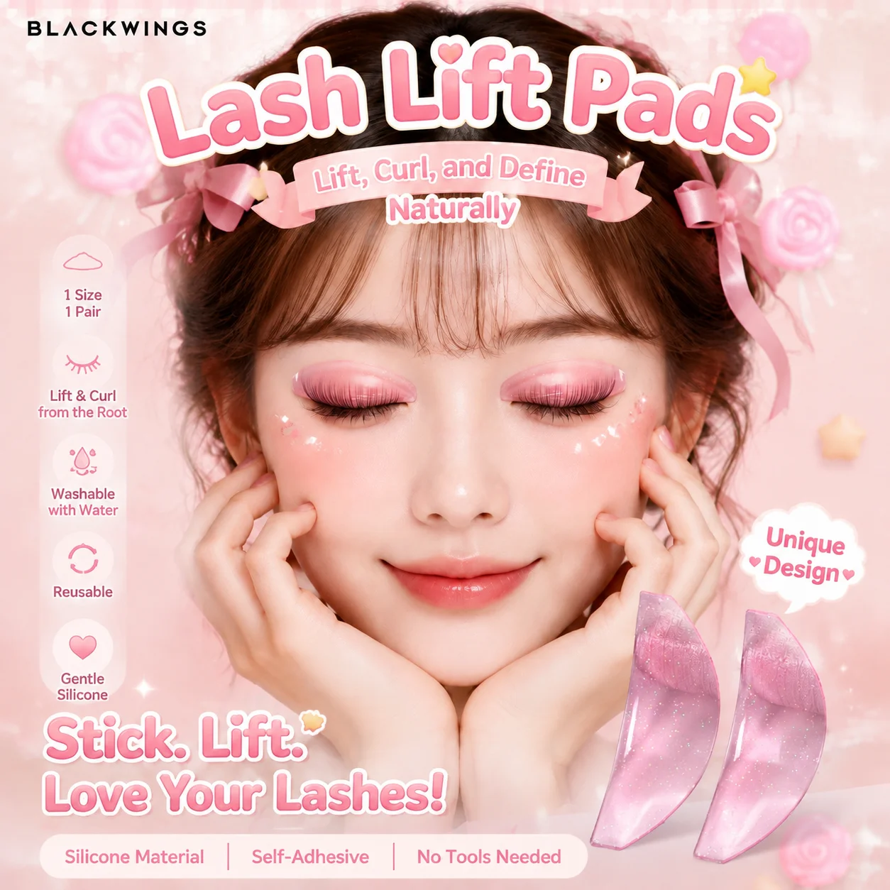 NO CURL 1Pair Silicone Eyelash Perm Pad Lifting Lashes Rods Shield 3D Eyelash Curler Accessories Applicator Makeup Tools