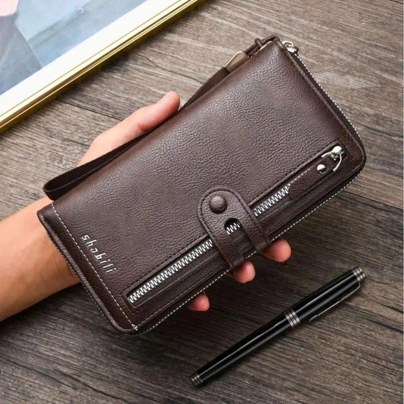 

Men's French style long wallet with temperament zipper multiple card slots casual large capacity hand-held bag and coin purse