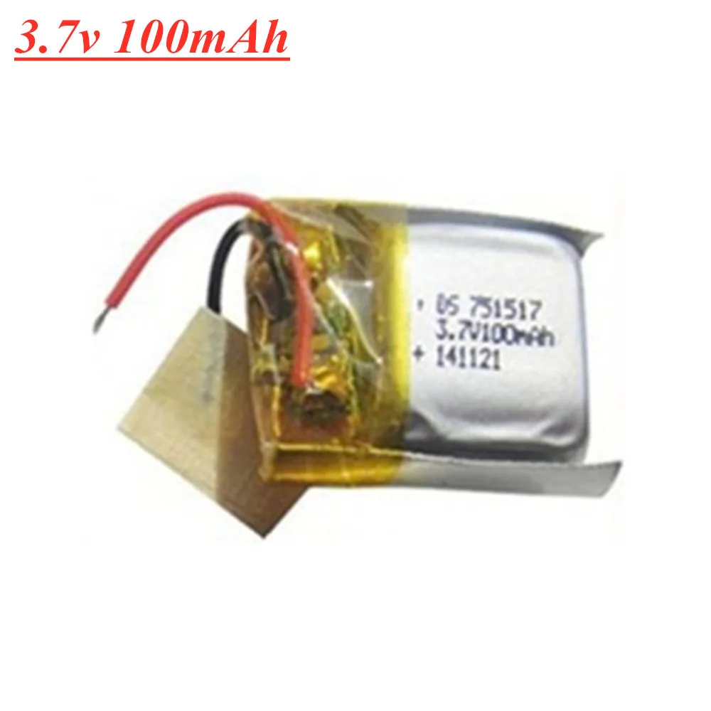 3.7V 100mAh 751517 Lipo Battery For JJ810 RC Quadrocopter 3.7V Battery 13mm Plug 1pcs to 10Pcs