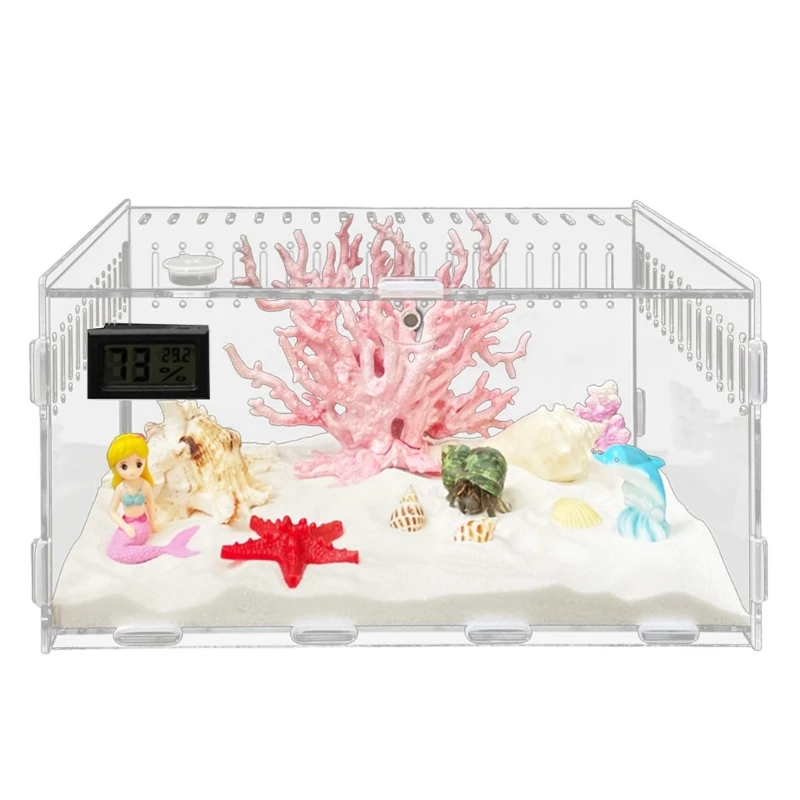 สัตว์เลื้อยคลานกล่องให้อาหารอะคริลิค Terrariums แมลง Mini Habitat 2 ขนาด Dropship