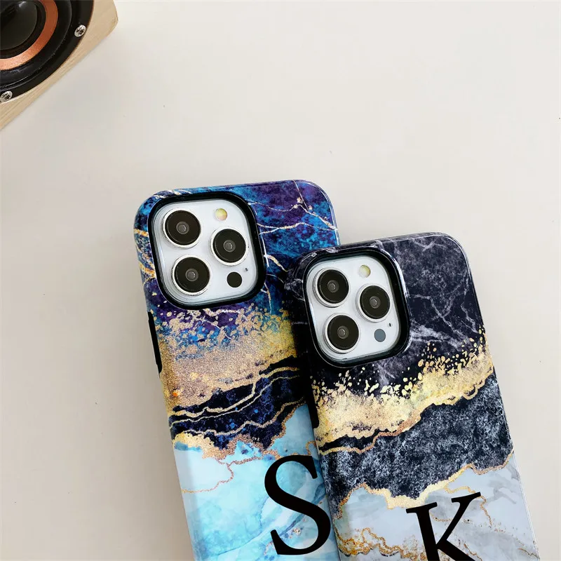 Funda protectora 2 en 1 de mármol con nombre personalizado para iPhone, carcasa brillante de silicona suave y dura para PC, 14, 13, 15 pro max, 12, 11 Pro Max, 14, 15plus