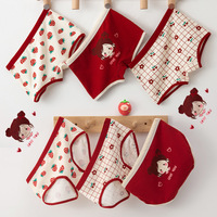 Girls Cotton Panties 3PCS Children's Natal Year Big Red Panties Middle and Large Children's Triangular Pants Four Corner Panties