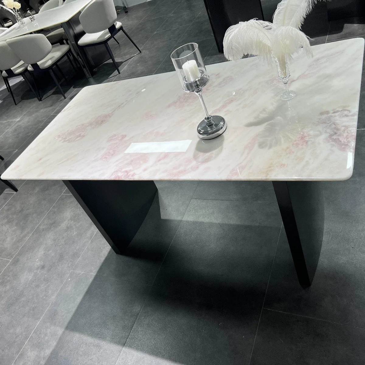 Imported pink diamond luxury stone dining table modern cream wind rectangular rose rainbow dining table
