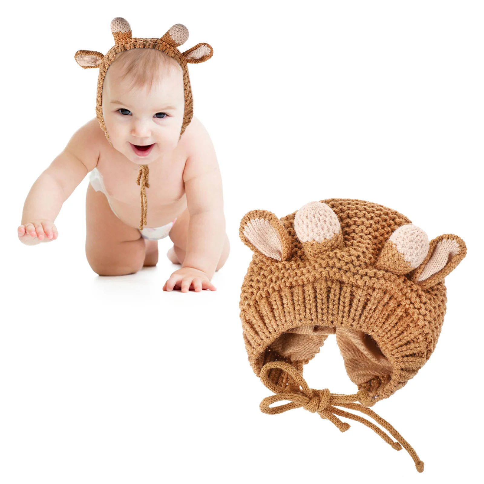 

1Pcs Baby Knitted Hat Cartoon Calf Style Earflap Warm Winter Cap Soft Acrylic Yarn Ear Protector Baby Knitted Hat