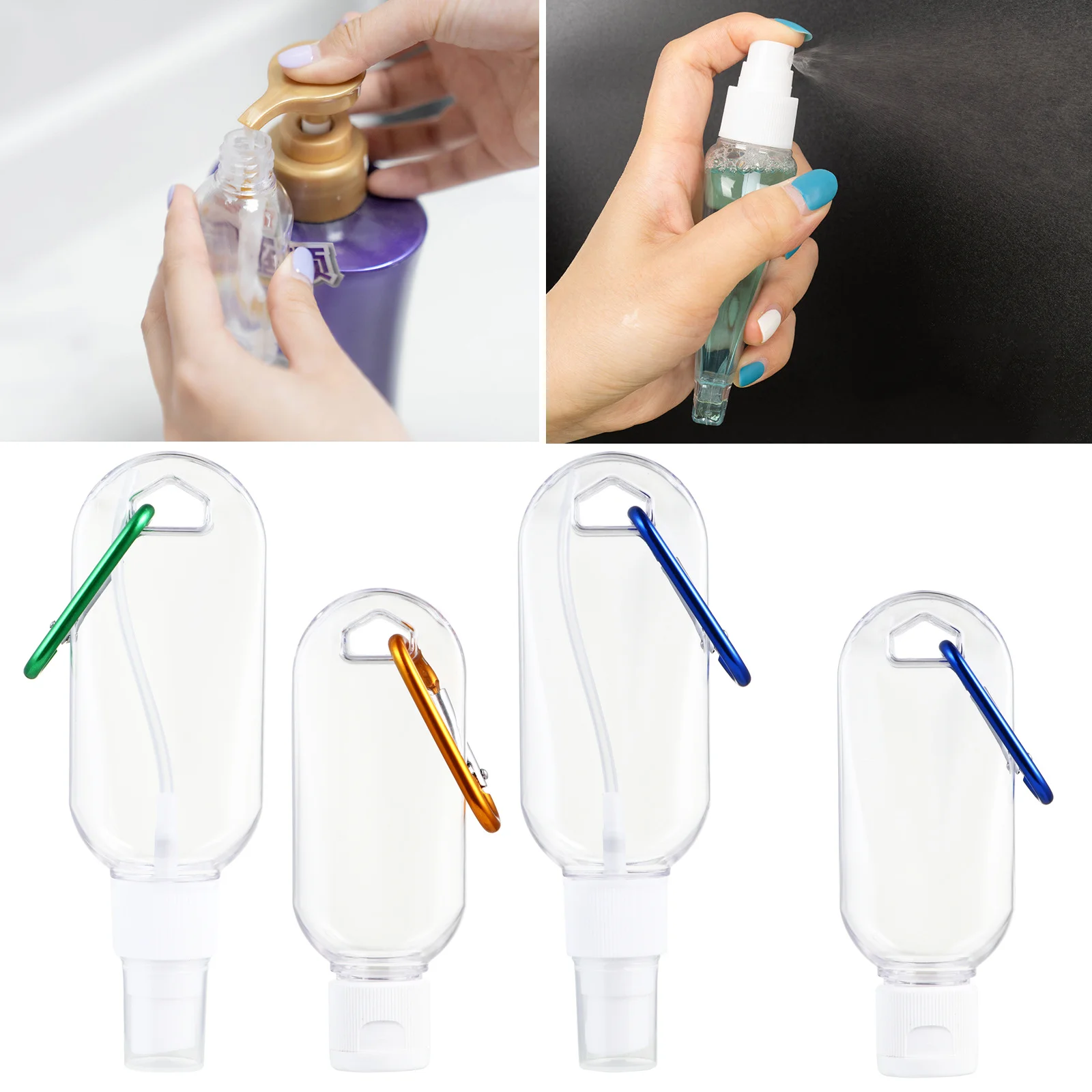 6Pcs Refillable Plastic Keychain Bottles Portable Travel Empty Containers for Lotion Shampoo Hand Spray
