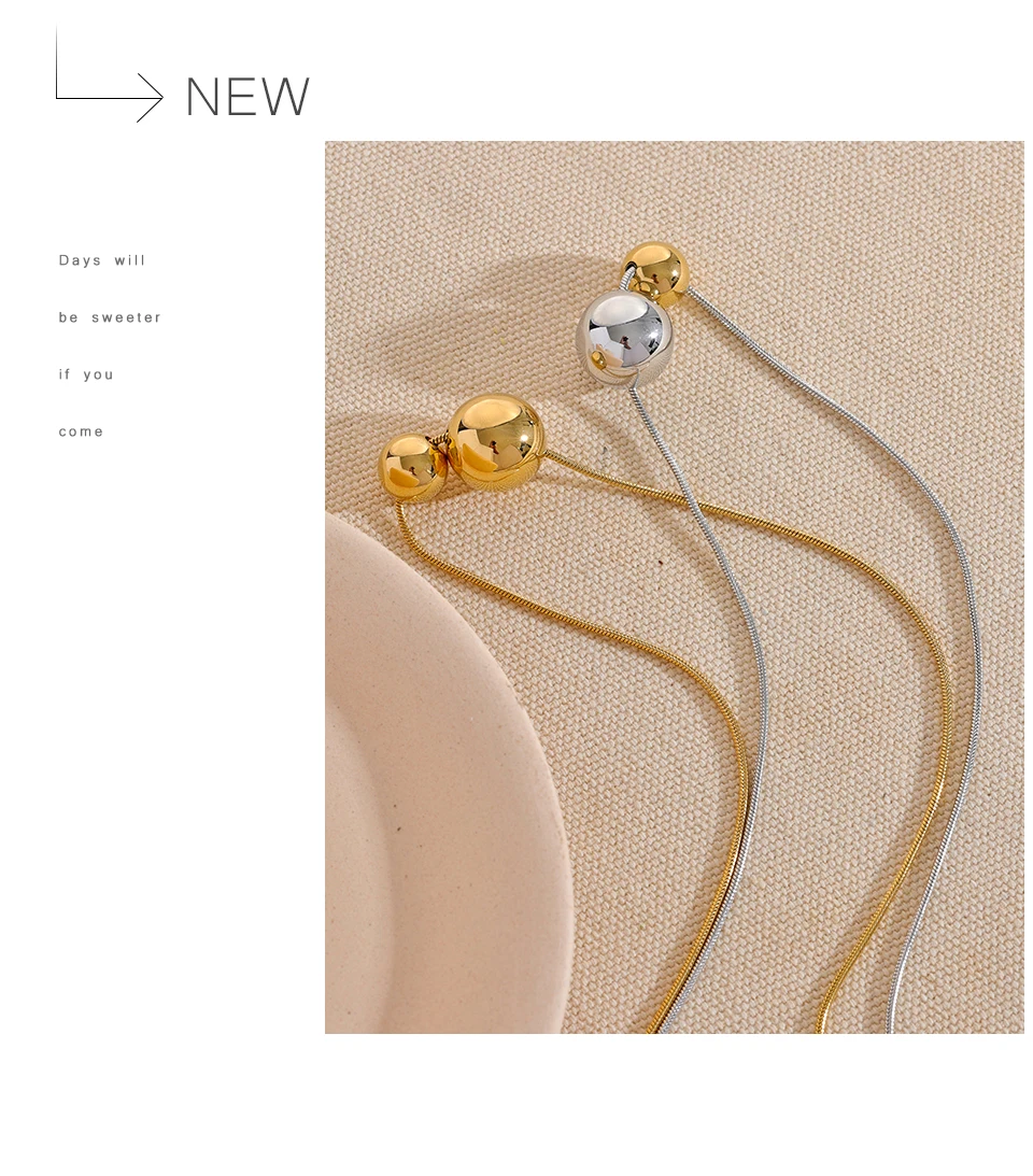 Yhpup Halskette mit rundem Kugelperlen-Anhänger aus Edelstahl, modisch, wasserdicht, Metall, täglich, goldfarben, trendiger Schmuck für Frauen, Geschenk – Detail 13