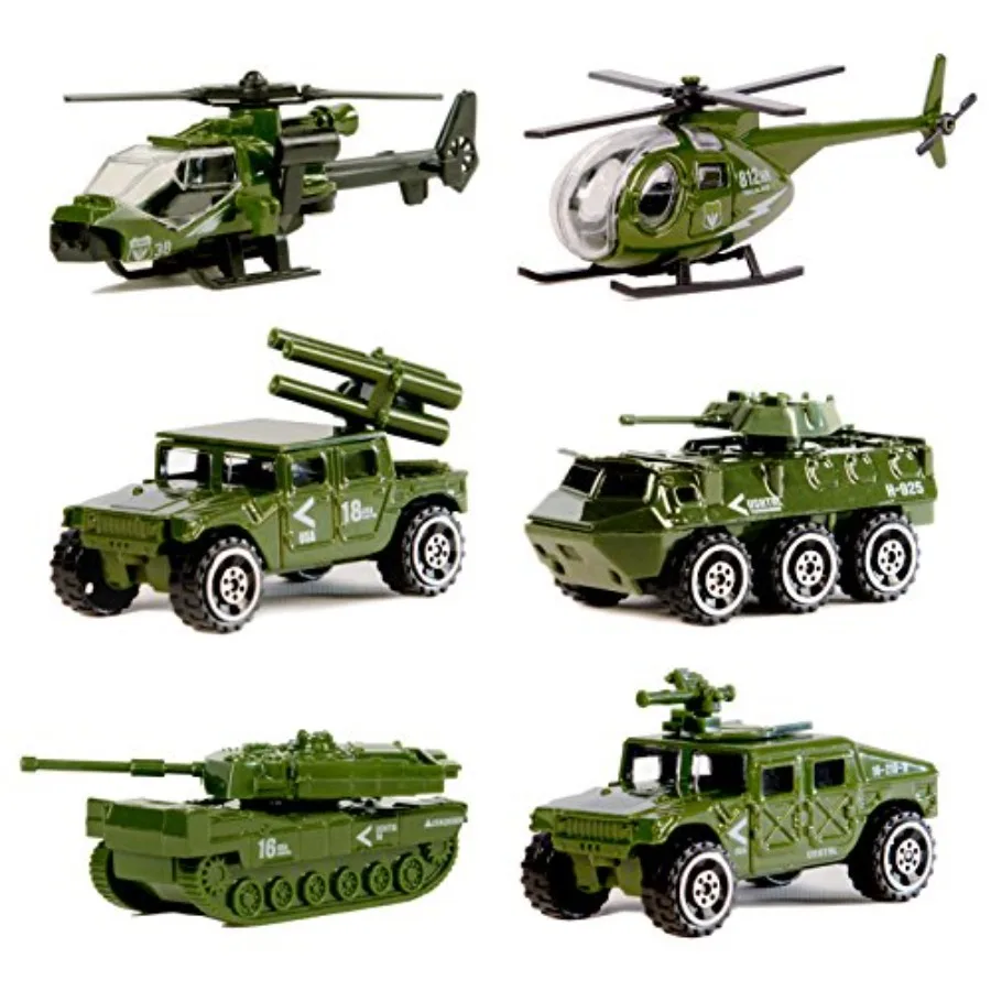 

Die-cast Military Vehicles, 6 Pack Assorted Alloy Metal Army Vehicle Models Car Toys, Mini Army Toy Tank, Jeep, Panzer, Anti-Ai