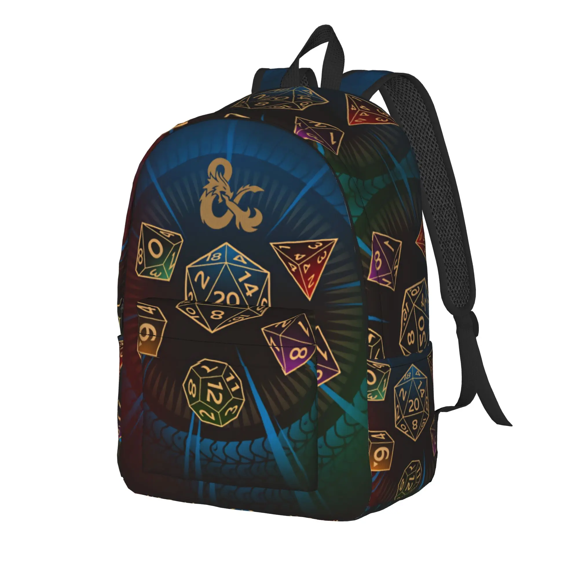 Medieval Dragon And D20 Dice Dnd Backpack  Hiking Backpacks Unisex Design Soft High School Bags Stylish Rucksack