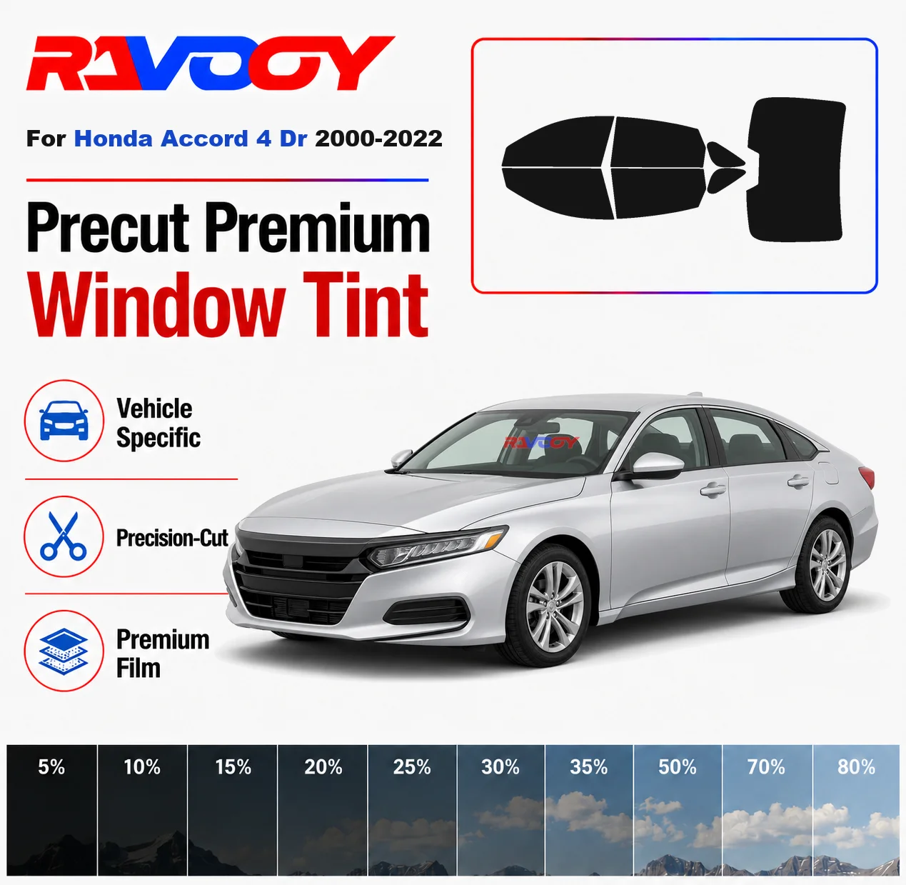 

Premium Precut Window Tint Kit Front Rear Windows Rear Windshield For Honda Accord 4 Dr 2000-2022 Complete Set Nano Ceramic Film
