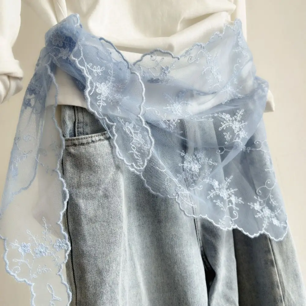 

Модный женский пояс с цветочной вышивкой и кружевом, универсальный, в корейском стиле, с треугольным шарфом-украшением для талии юбки и брюк