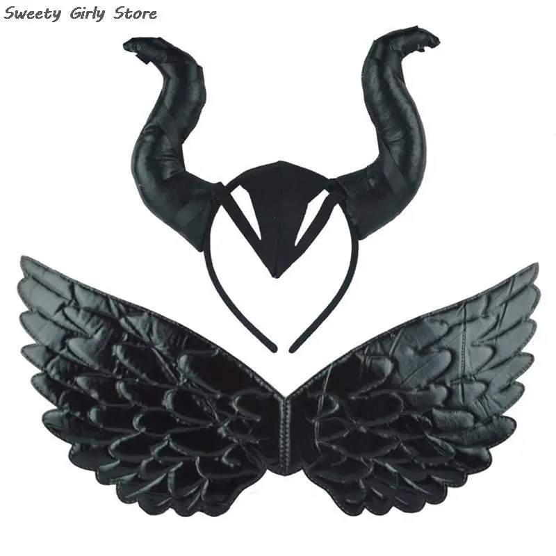 

Cosplay Masquerade Wings Headband Role Play Prop Witch Evil Queen Hair Hoop Monster Fancy Dress Halloween Party Decoration