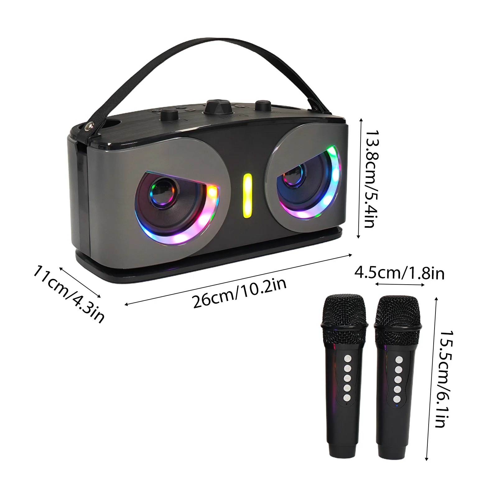 آلة كاريوكي مع 2 ميكروفونات لاسلكية ومكبر صوت KTV مع تأثيرات ضوئية RGB نظام كاريوكي محمول