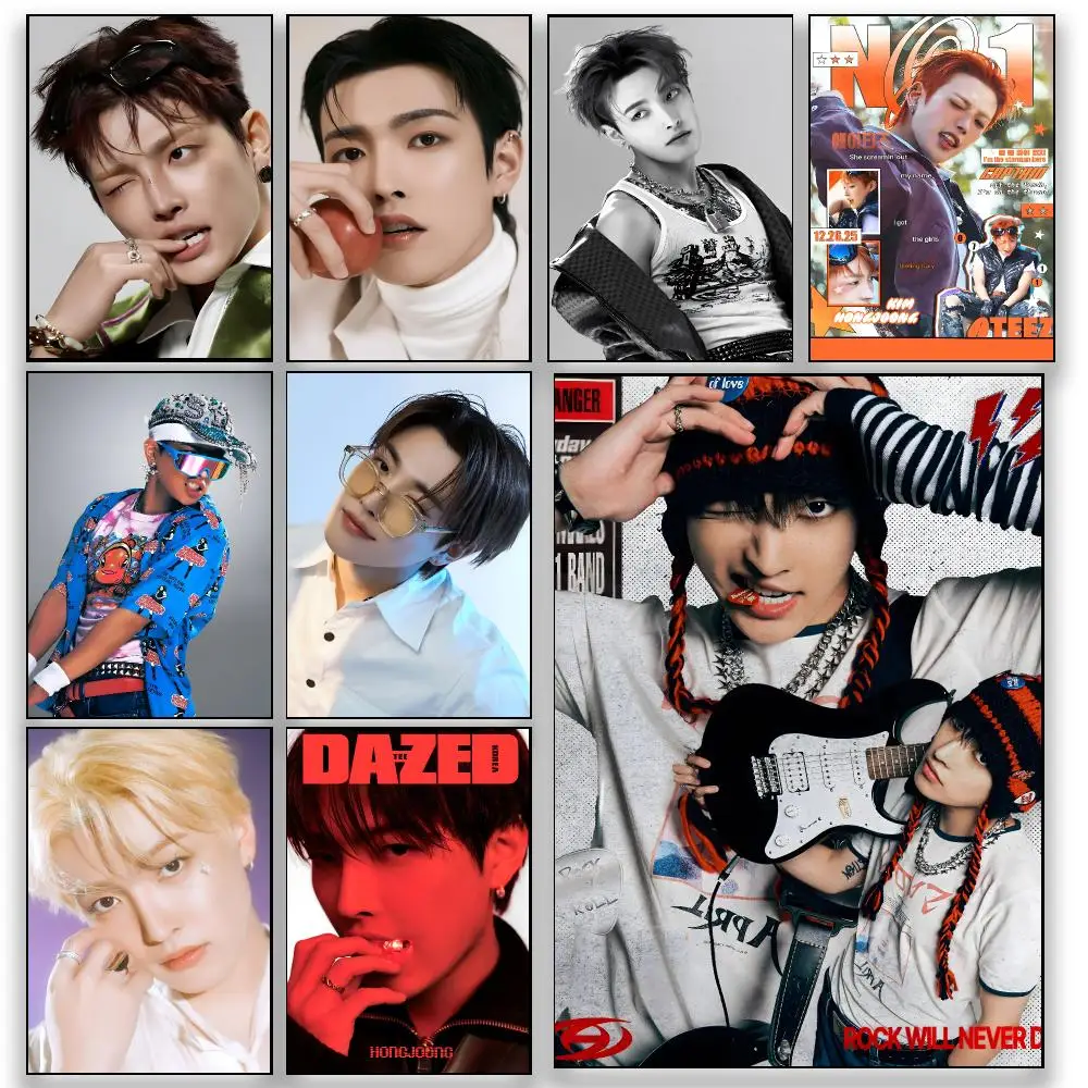 Kpop K-Kim Hongjoong ATEEZ Idol Singer Trendy Poster HD Wall Decor for Bedroom Living Room Dorm Bar Cafe Office Gift