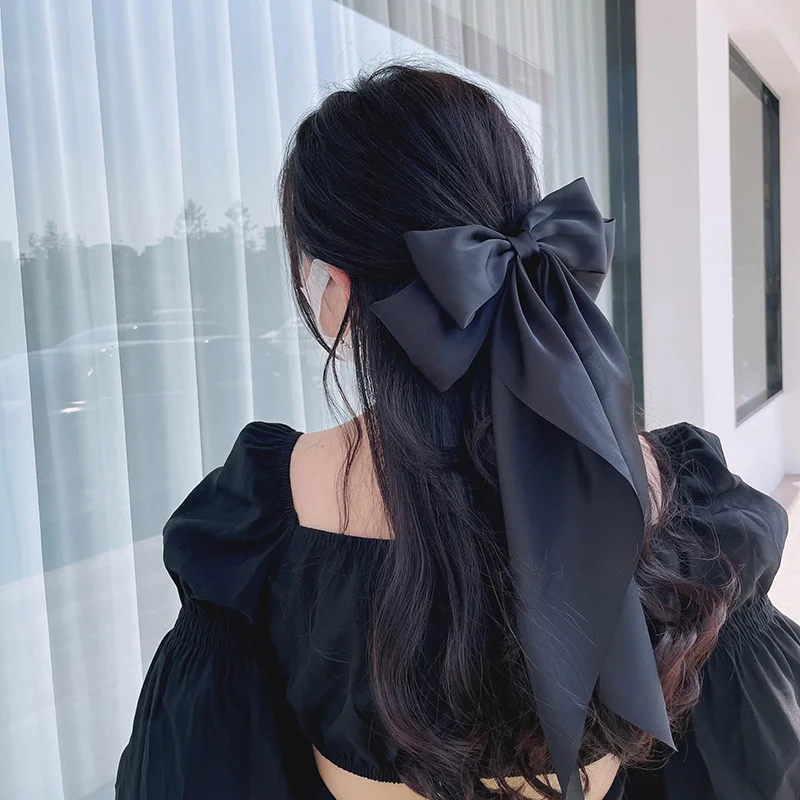 

Fashion Women Super Bowknot Hair Clip Premium Satin Hair Bow Barrette Vintage Hair Scarf Party Hair Holder Grip Ponytail Hairpin