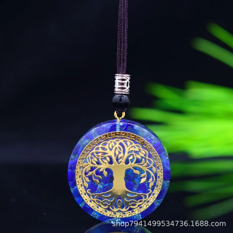 Lucky Natural Lapis Lazuli Crystal Gravel Epoxy Pendant Material Blue Glaze Diameter 35mm