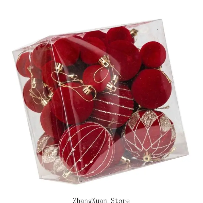 Weihnachts-Hängekugel-Set mit einfarbigen und gemusterten Oberflächen, 3 x – Detail 5