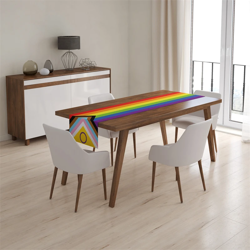 Aertemisi Intersex Inclusive Pride Flag Rainbow LGBT Linen Table Runner for Dinner Parties Events