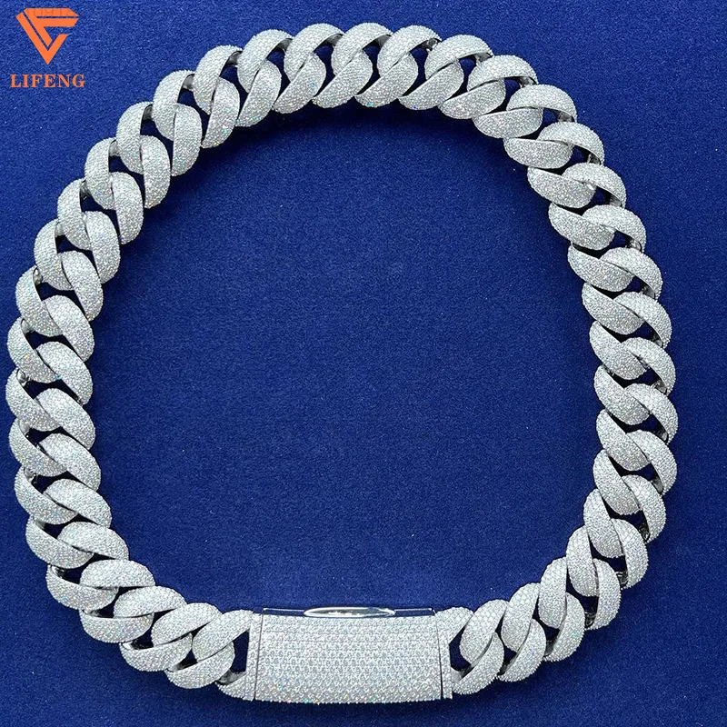 

Lifeng Jewelry Custom 20mm 5Row VVS Moissanite Cuban Chain Necklace Pass Diamond Tester 925 Silver Mami Cuban Link Chain for Men