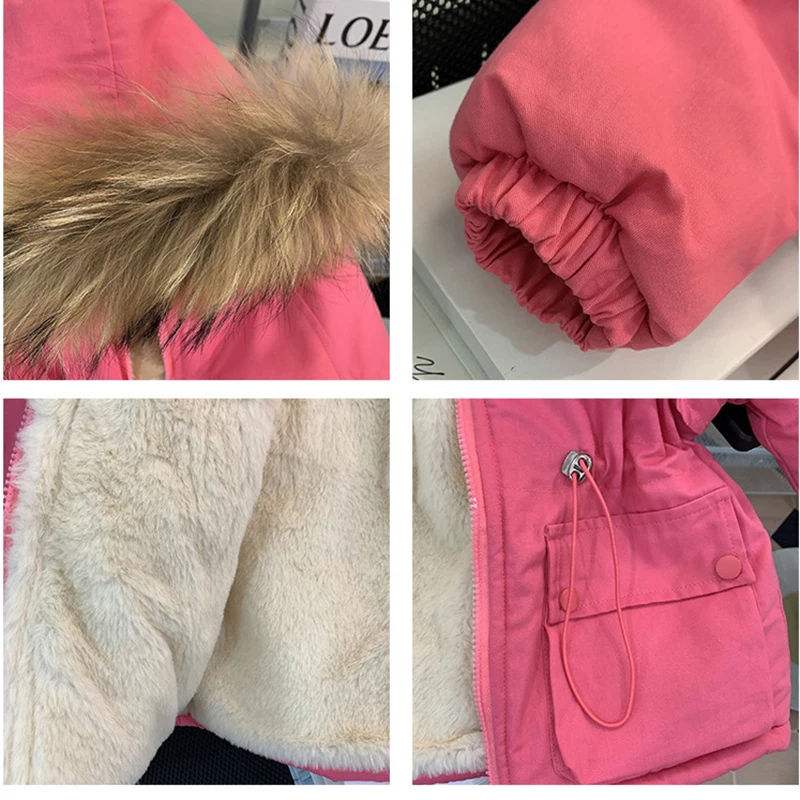 New Winter Girls Down Jacket Fur Collar Keep Warm Hooded Zipper Princess Outerwear Christmas Girls Coat 2-10 Years Kids Clothes