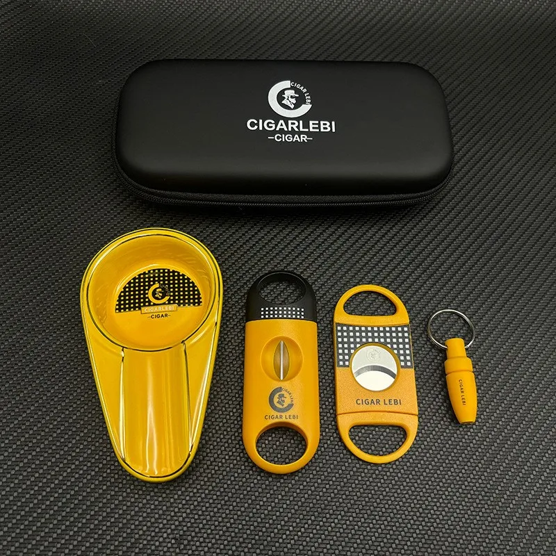 Cigar Cutter Set  V-Shaped Cutter Stainless Steel Punch High-End Cigar Accessories Perfect Match with Ashtray