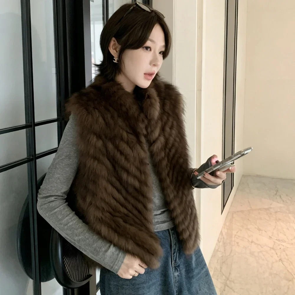Oversized Fur Outerwear with Real Fur Collar Belted Natural Fox Fur Coat Ultra Warm Premium Jacket with Fur for Evening Wear