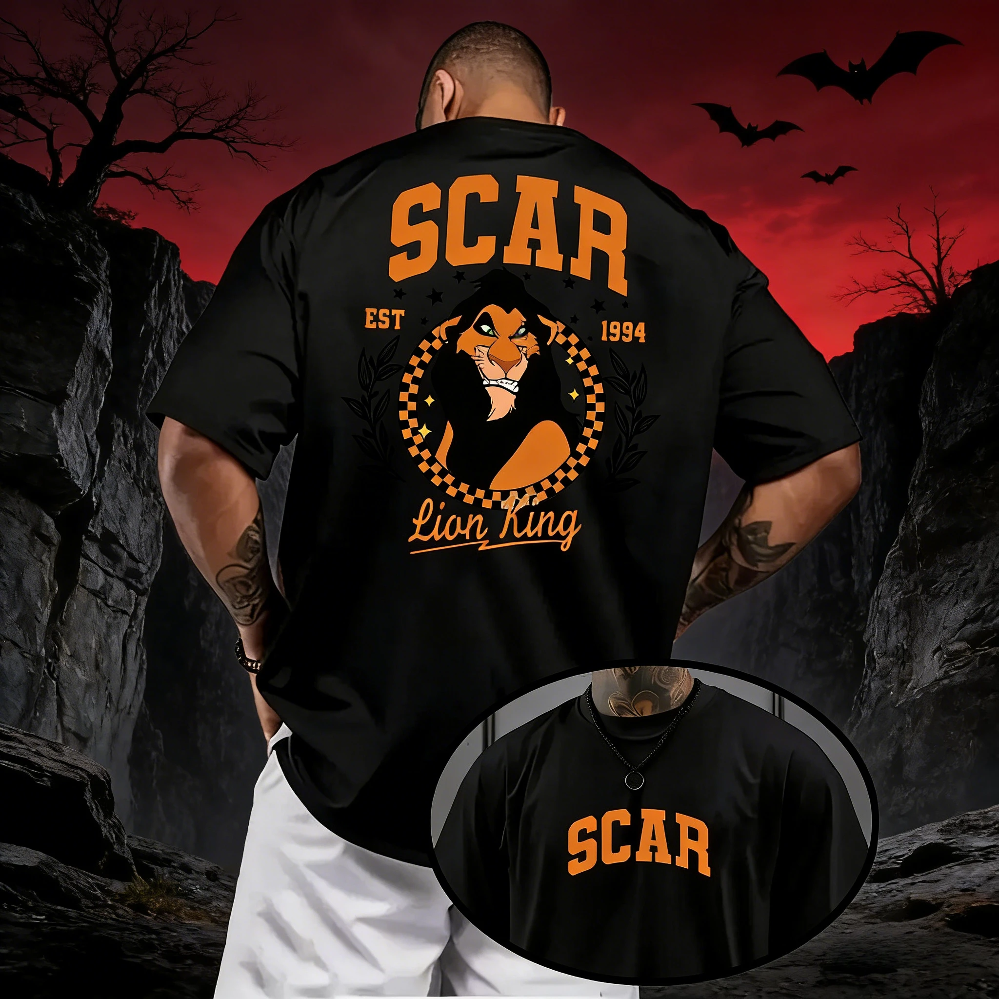 

2025-26 Summer Disney The Lion King Villain Scar Print Pure Cotton T-shirt, Fashionable Loose Short-sleeved, Unisplus-style