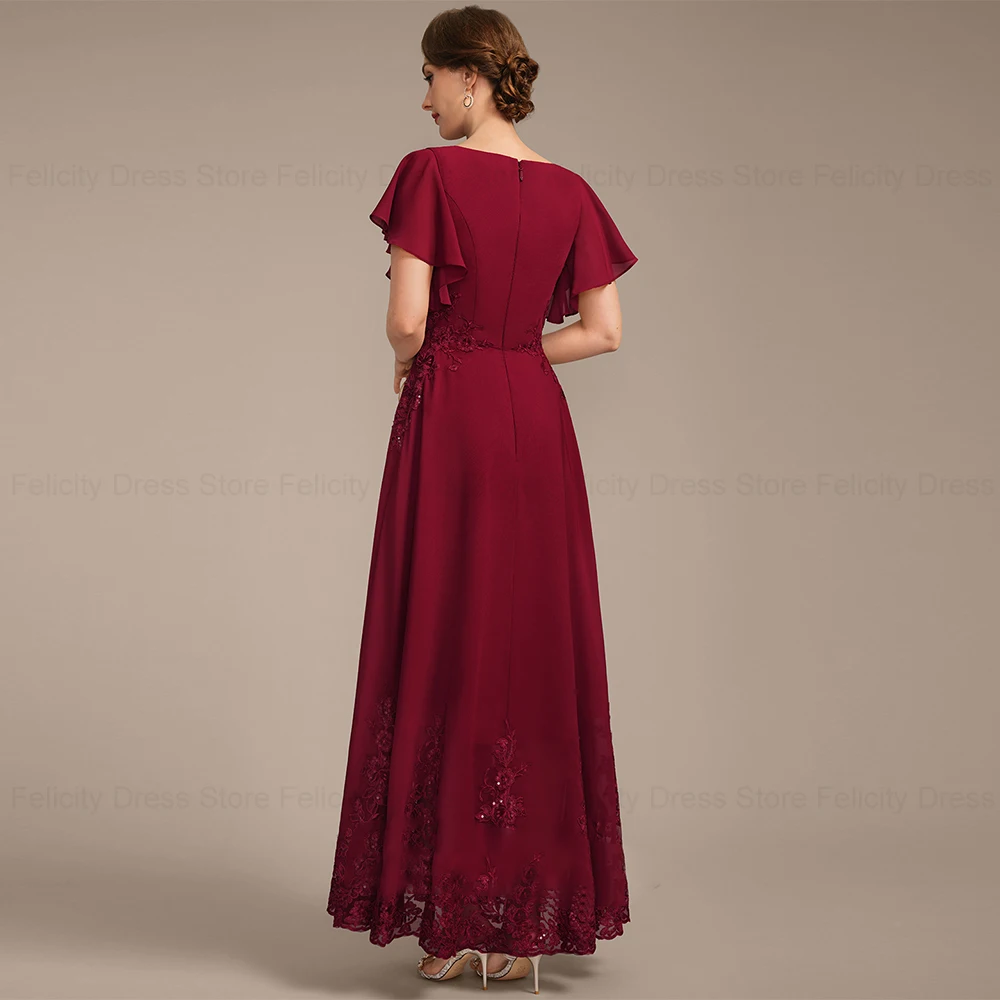 Felity-Vestidos largos de noche para madre de la novia, traje elegante con apliques de lentejuelas, corte en A, color burdeos, 2024