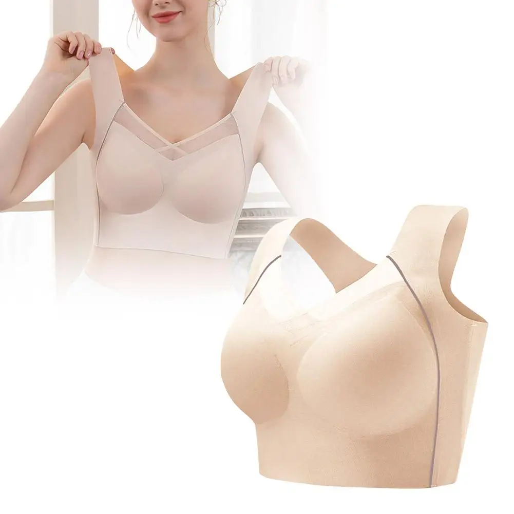 

Women Push Up Bras Soft Cotton Cups Breathable Underwear Fitness Vest Posture Tops Cross Size Back Large Shockproof Correct V3C0