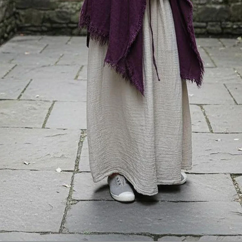 High Waist Cotton Linen Jacquard Bamboo Knot Casual Skirts Women New Arrival Autumn Solid Color Female A-line Long Skirts Kawaii