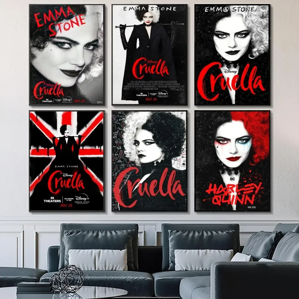 1PC Black and Red Poster Paper Waterproof HD Sticker Disney Movie Cruella Bedroom Entrance Home Living Room Bar Wall Decoration