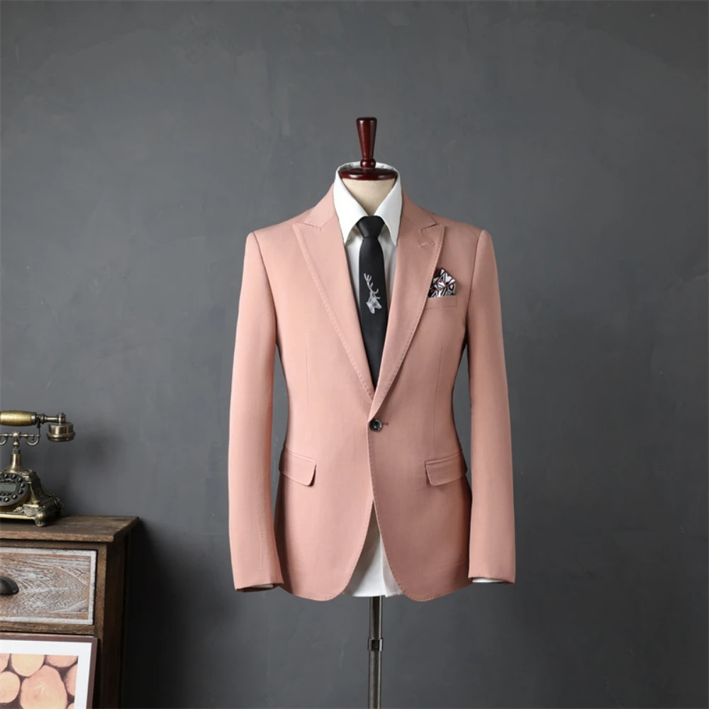 Handsome Tuxedo Smooth Single Breasted Jacket In Stock One Piece Casual Pink Blue 2 Colors Men's Suit Decent Groom Wear