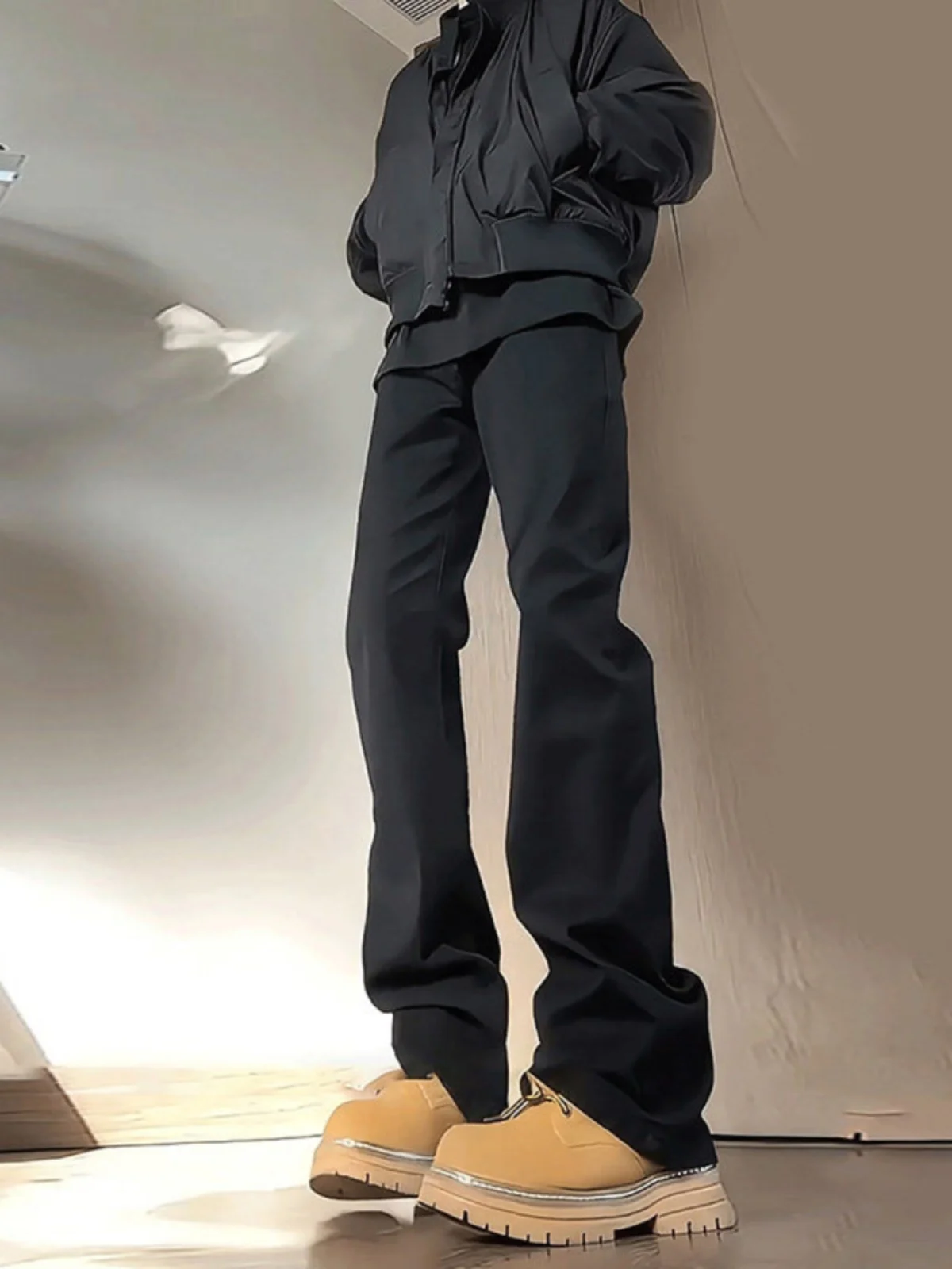 

Bla Fce Lined Soft Denim Jeans Slim Fit High Street Cleanfit Straight Leg Micro Flared Pants Youthful Trendy Cotton Blend